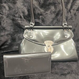 Beijo Vintage Women’s Purse Bag Gray Patent Magnetic Close & Matching Wallet